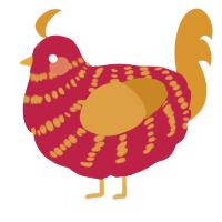 A crimson and orange chicken with a bar pattern