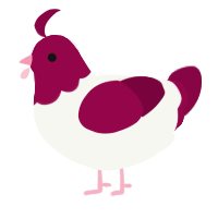 A white and maroon chicken with a head pattern