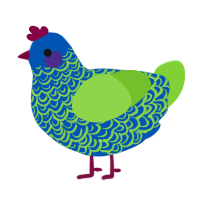 A ultramarine and grass chicken with a double-lace pattern