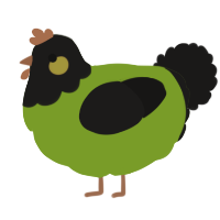 A chartreuse and sable chicken with a head pattern