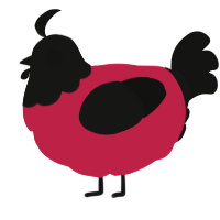 A crimson and black chicken with a head pattern