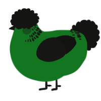A leaf and black chicken with a neck-band pattern