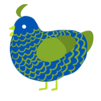 A ultramarine and chartreuse chicken with a lace pattern