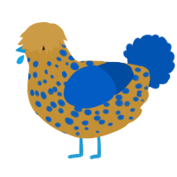 A gold and ultramarine chicken with a speckle pattern