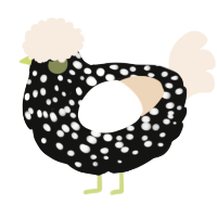 A black and cream chicken with a speckle pattern