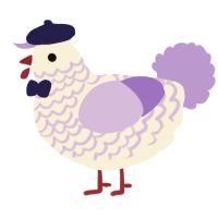 A cream and lilac chicken with a lace pattern