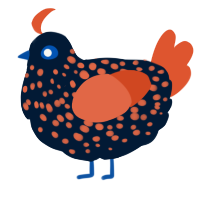 A tumblr and vermilion chicken with a speckle pattern
