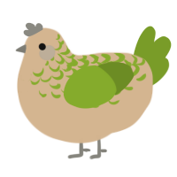 A beige and chartreuse chicken with a half-lace pattern