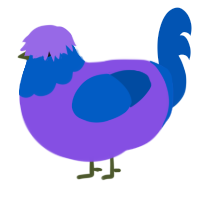 A blurple and ultramarine chicken with a head pattern