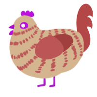 A beige and red chicken with a bar pattern