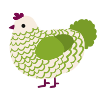 A cream and chartreuse chicken with a lace pattern