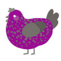 A plum and grey chicken with a speckle pattern