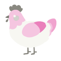 A white and pink chicken with a head pattern