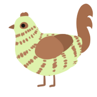 A apple and brown chicken with a bar pattern