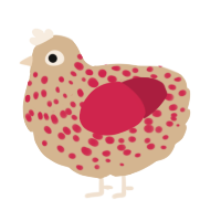 A beige and crimson chicken with a speckle pattern