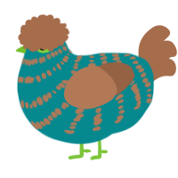 A teal and brown chicken with a bar pattern