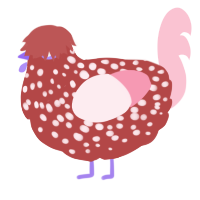 A red and rose chicken with a speckle pattern