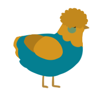 A sea and ochre chicken with a head pattern