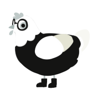 Chickenjourney, a black and white chicken with a head pattern