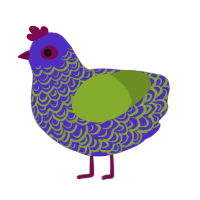 A indigo and chartreuse chicken with a double-lace pattern