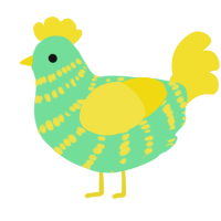 A spring and yellow chicken with a bar pattern