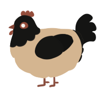 A beige and black chicken with a head pattern