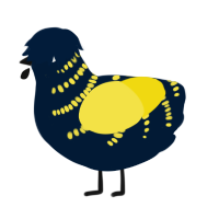 A tumblr and yellow chicken with a half-bar pattern