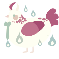 Lotus Eater, a mist and fuchsia chicken with a neck-speckle pattern