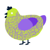 A lime and blurple chicken with a double-lace pattern