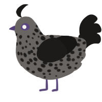 A grey and sable chicken with a speckle pattern