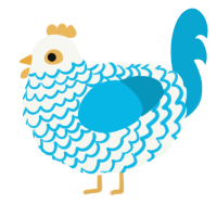 A white and cerulean chicken with a lace pattern