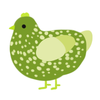 A chartreuse and lemon chicken with a speckle pattern