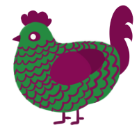 A viridian and wine chicken with a lace pattern