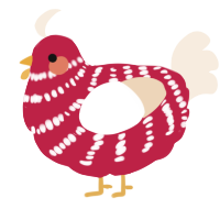 A crimson and cream chicken with a bar pattern