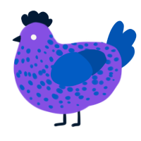 A blurple and ultramarine chicken with a speckle pattern