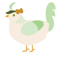A cream and gluppy chicken with a neck-speckle pattern