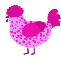 A lavender and fuchsia chicken with a speckle pattern
