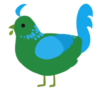 A viridian and sky chicken with a neck-speckle pattern