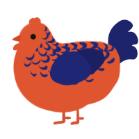 A vermilion and navy chicken with a half-lace pattern