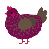 A wine and bark chicken with a speckle pattern