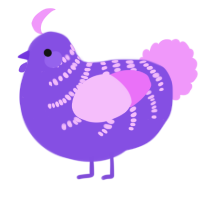 A blurple and lavender chicken with a half-bar pattern
