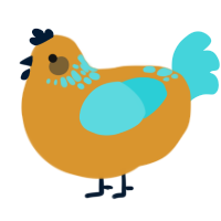 A orange and aqua chicken with a neck-speckle pattern