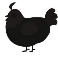 A black and sable chicken with a head pattern