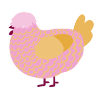 A pink and honey chicken with a lace pattern