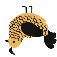 A honey and black chicken with a lace pattern