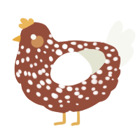A russet and white chicken with a speckle pattern
