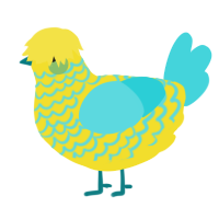 A yellow and aqua chicken with a lace pattern