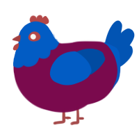 A wine and ultramarine chicken with a head pattern