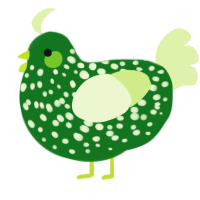 A leaf and apple chicken with a speckle pattern