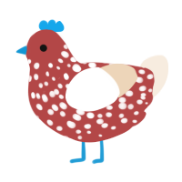 Itchy, a red and cream chicken with a speckle pattern